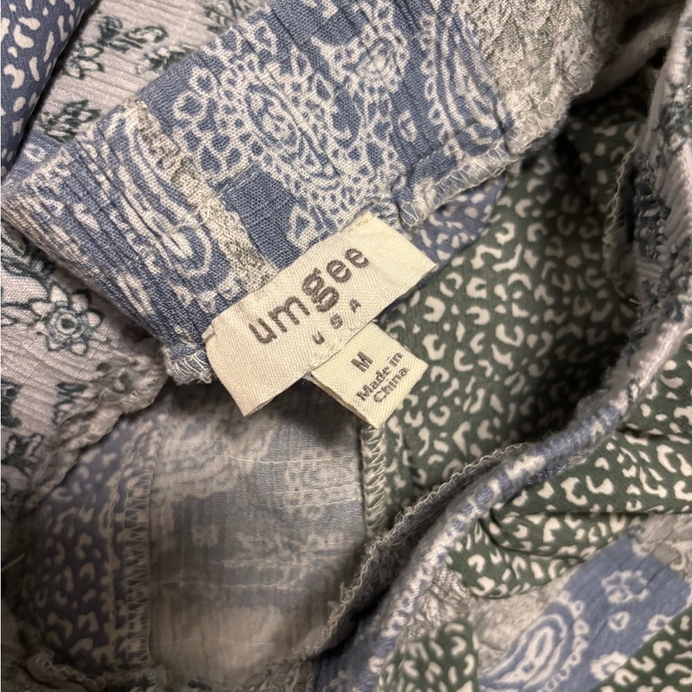 Umgee Blue and Green Patchwork Flowy Pants - Picture 2 of 2